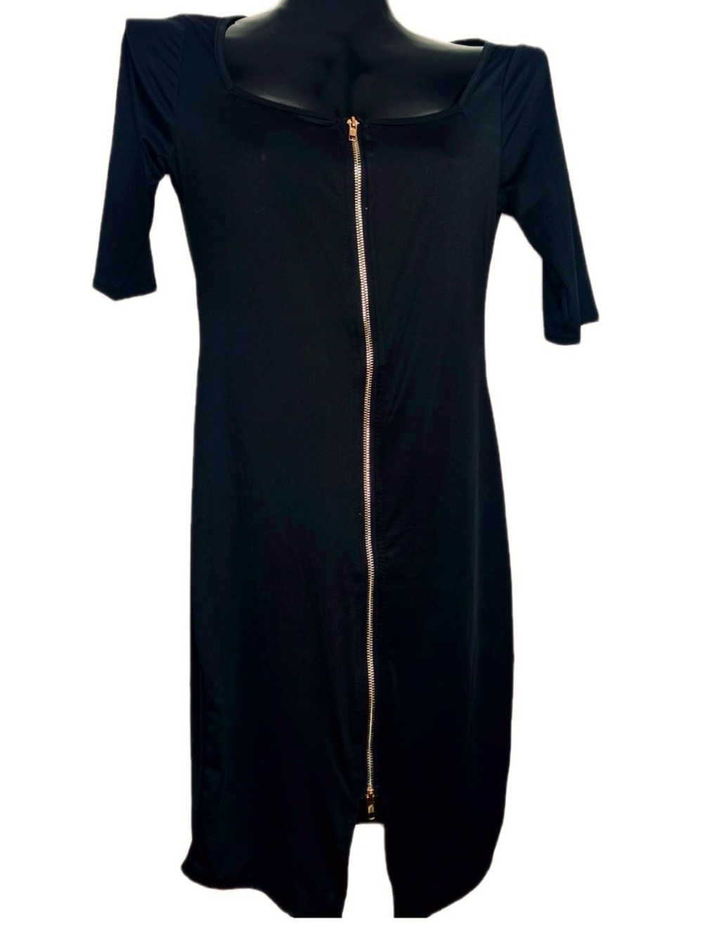 Black Bodycon Square Neckline Zipper Dress